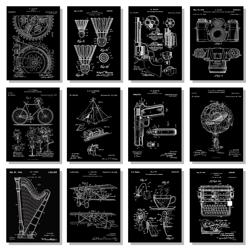 Affiche brevetée noir et blanc - Sports Equipment Drawing avis et prix