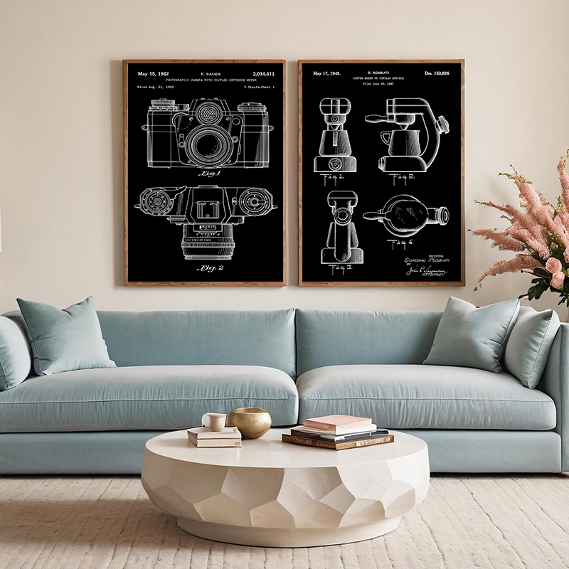 Affiche brevetée noir et blanc - Sports Equipment Drawing avis et prix