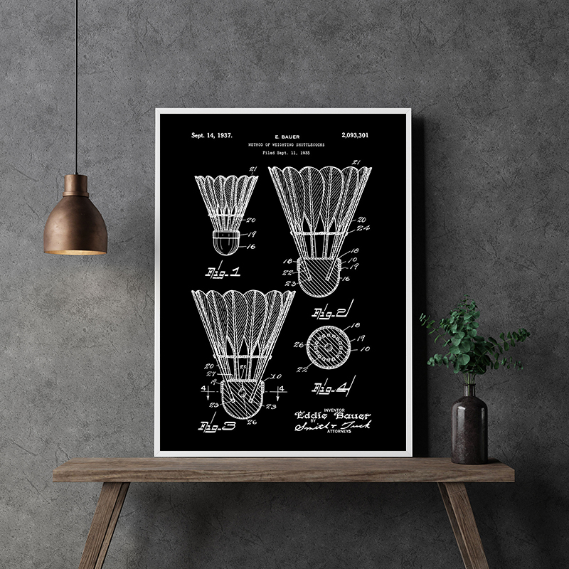 Affiche brevetée noir et blanc - Sports Equipment Drawing avis et prix